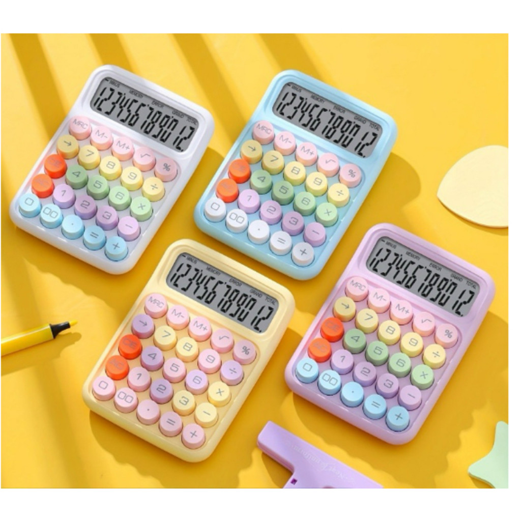 Calculadora Kawaii Colorida De porão de Teclado De 1 Peça Mecânica De 12 Dígitos botão colorida