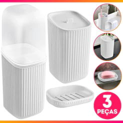Kit Banheiro Lavabo Saboneteira Porta Escova De Dente Porta Algodão Plástico Para Decoração