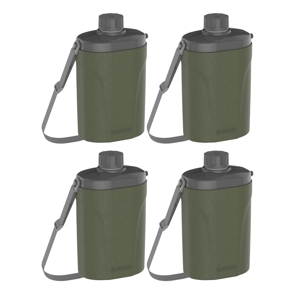 Kit 4 Cantil Garrafa Safari 1L C/ Alça Camping Trilha Térmica Conserva 2h/3h Quente Frio Resistente