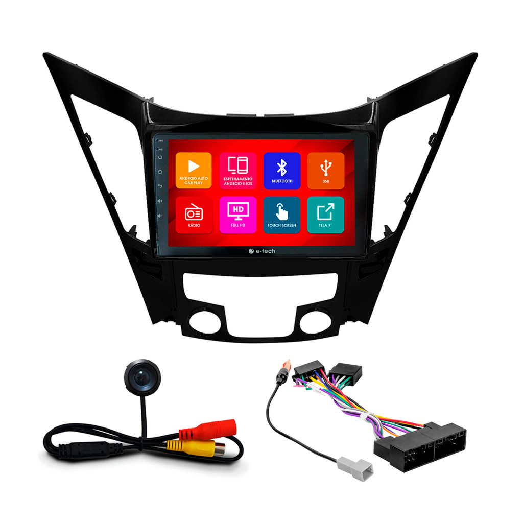 Kit Multimídia 9 Pol Sonata 2011 2012 2013 2014 Android Auto CarPlay Qa+ 2 Din Black Piano Espelhamento Android Ios
