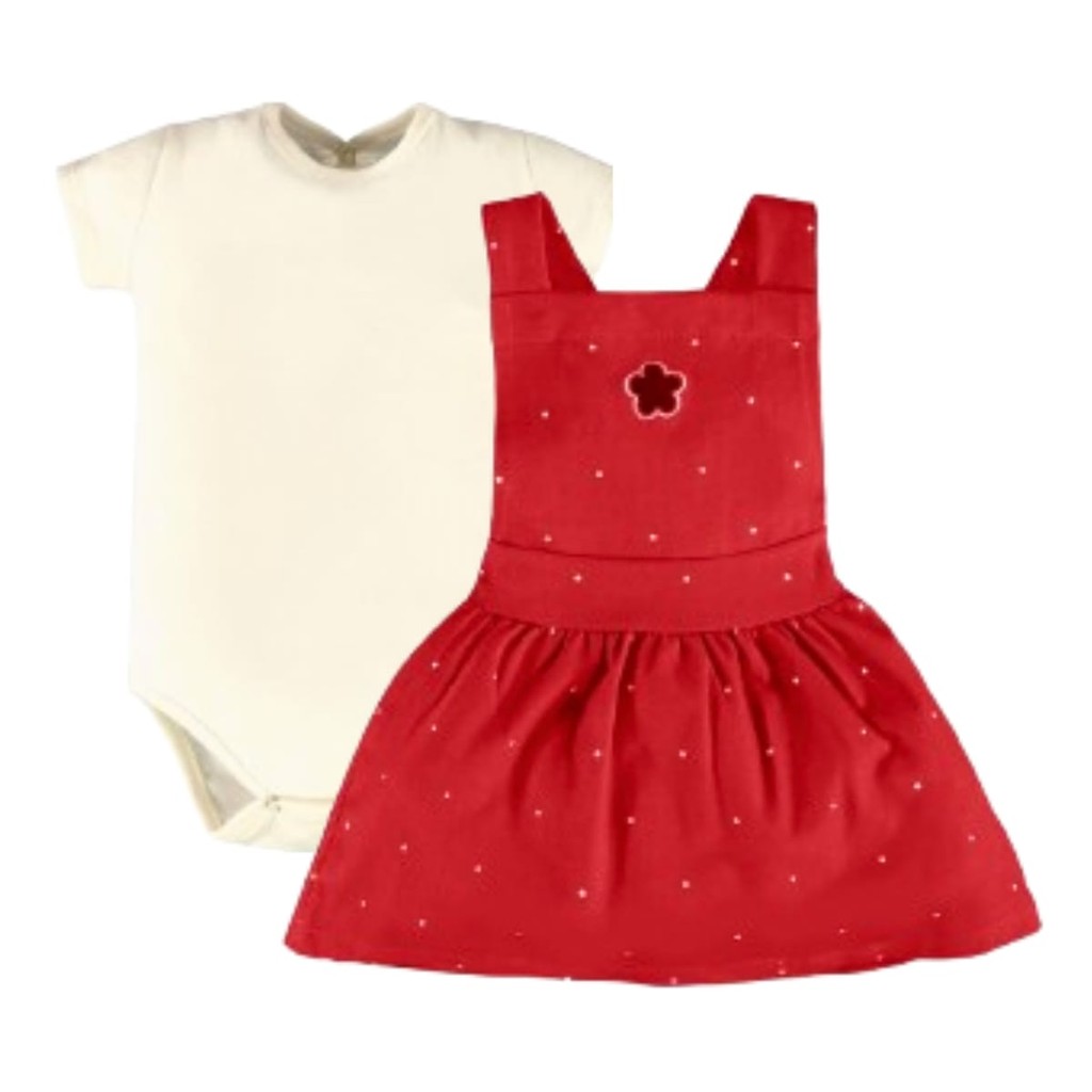 Conjunto Bebê Body e Salopete Menina - Vermelho - Boca Grande