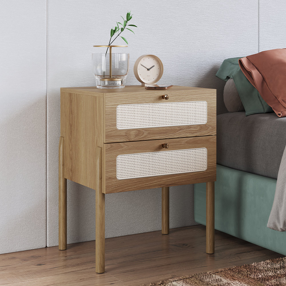 Mesa de Cabeceira 02 Gavetas com Telinha Pés Madeira Moss A03 Hanover Roble - Lyam Decor em Oferta na Shopee