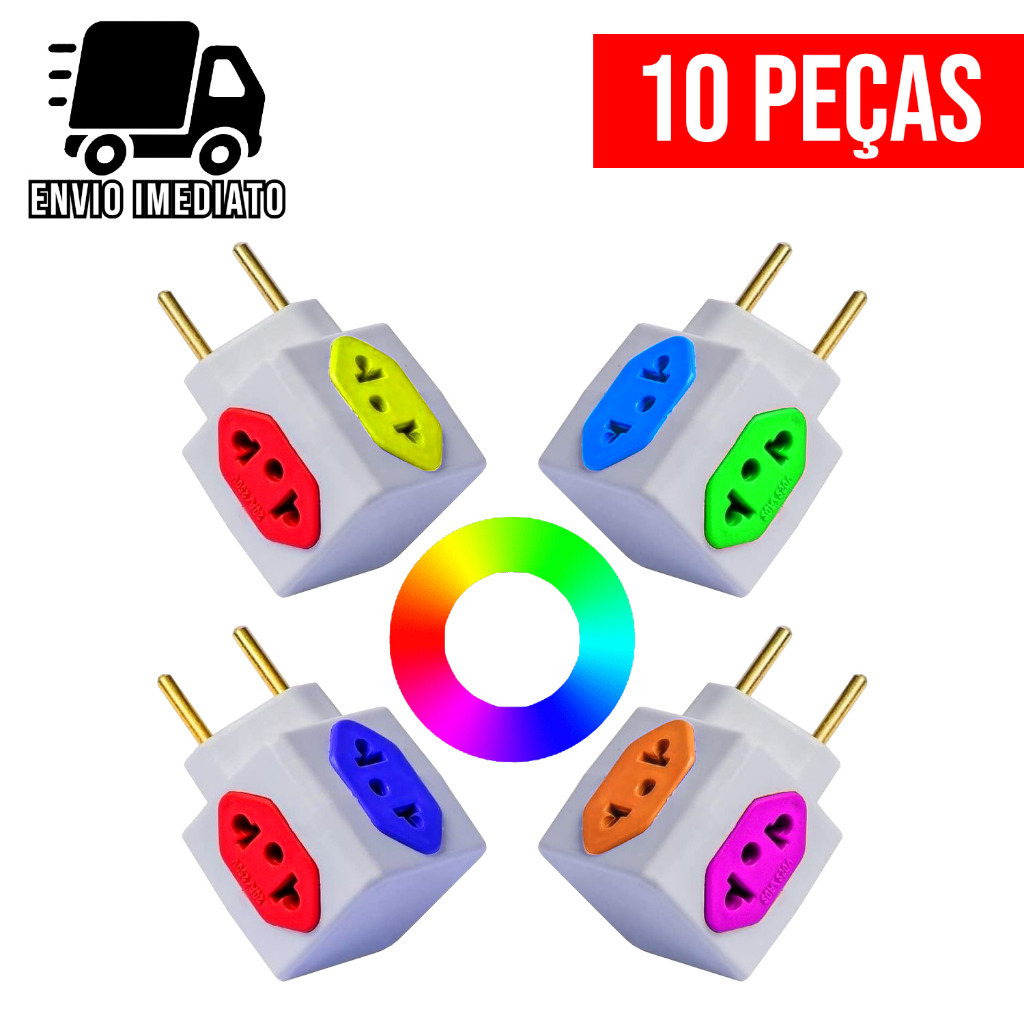 Adaptador de Tomada Cubo Colorido 4 Entradas Universal Bivolt 10A e 20A em Oferta na Shopee
