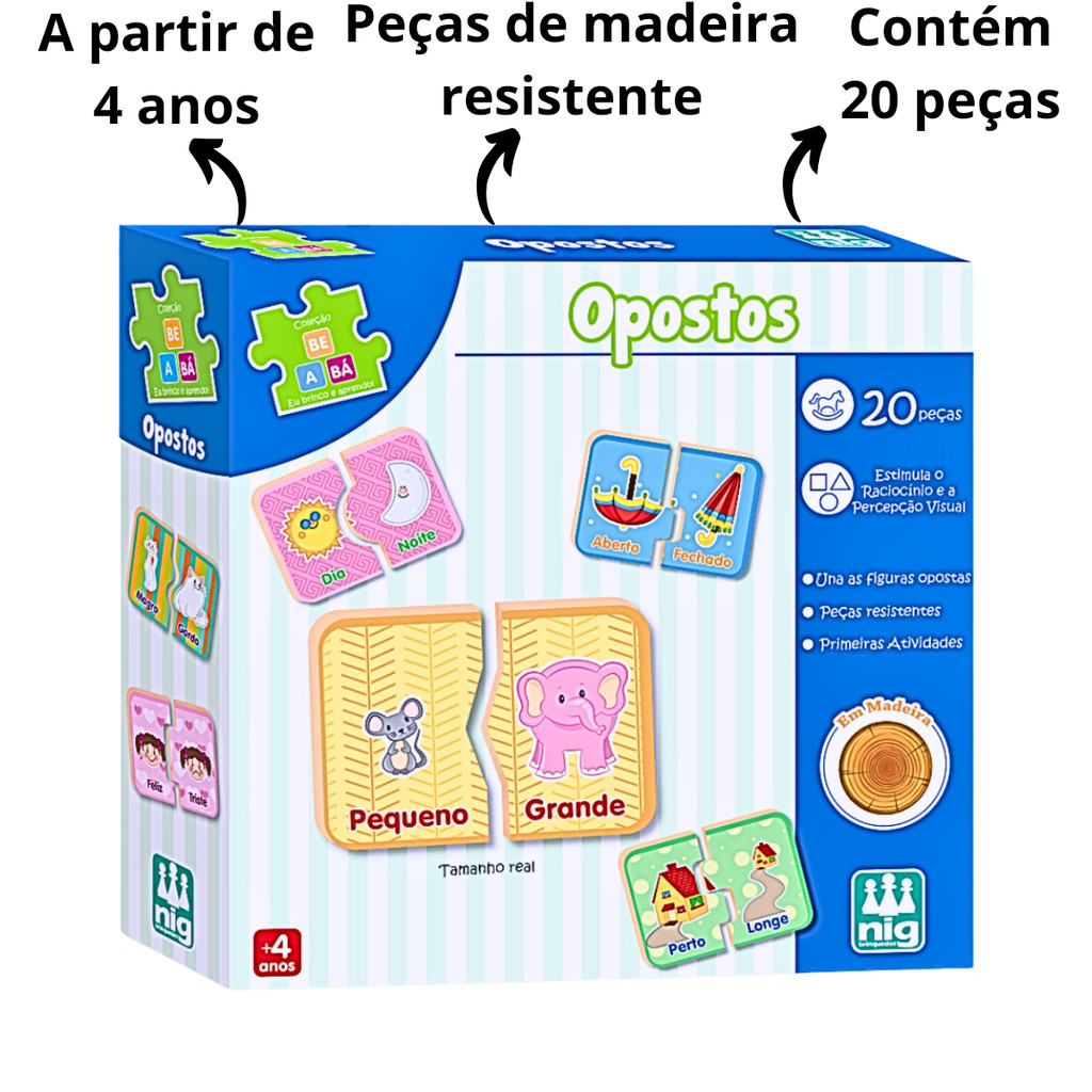 Brinquedo Educativo Raciocinio Logico Jogo Dos Opostos 3 Anos 20 Peças Madeira Nig Brinquedos