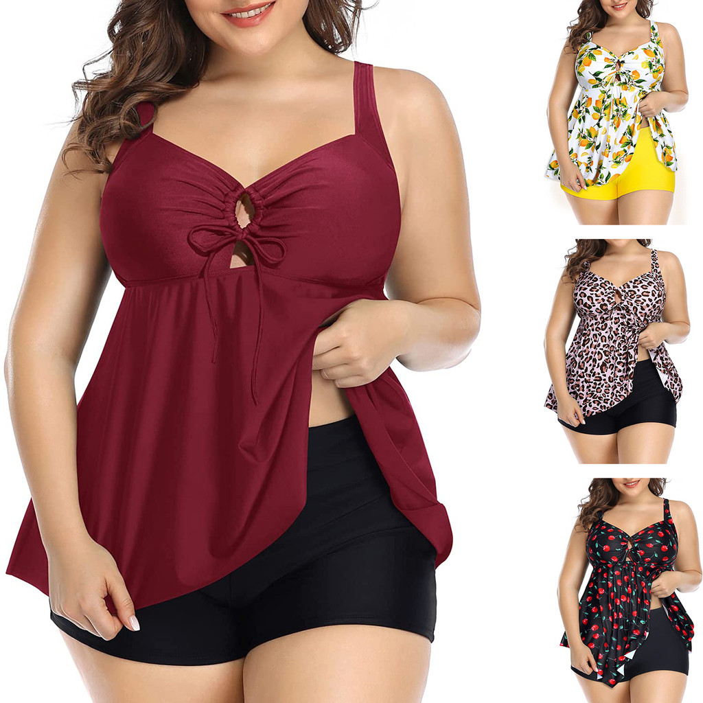 Roupa de banho de duas peças para mulheres, maiô de tamanho grande, blusa de maiô com shorts, roupa de banho moderada