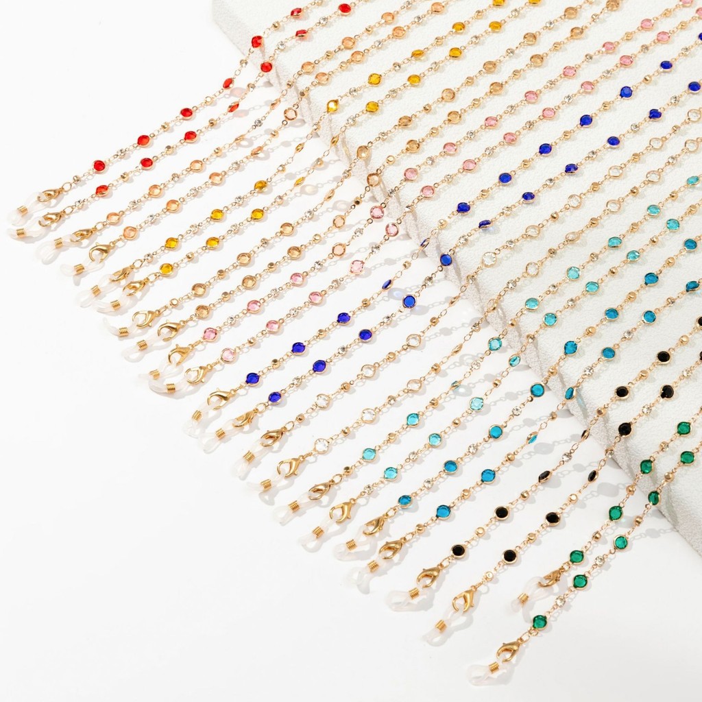 Fone de ouvido cordão Metal óculos acessório Cristal colorido antiderrapante cadeia Máscara cadeia