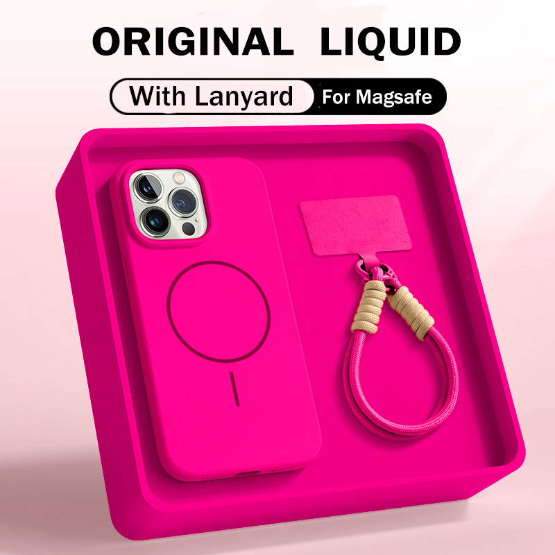 Luxo Líquido Silicone Cordão Cinta Corda Caso Para iPhone 16 14 15 Plus 12 13 11 Pro Max Magnético Macio Capa Traseira em Oferta na Shopee