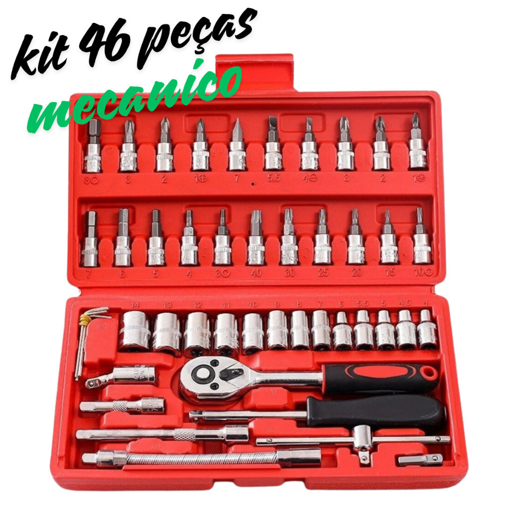 Jogo De Soquete 46 Peças Chave Catraca Reversível Resistente à Pressão Resistente à Abrasão em Oferta na Shopee