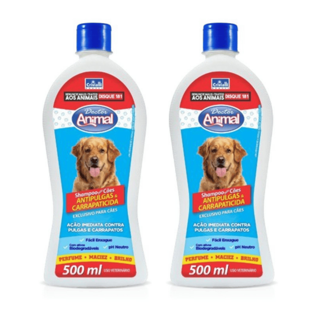 Kit com 2 Shampoo Doctor Animal Antipulgas E Carrapaticida Cães 500ml