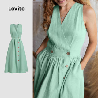 Lovito Vestido Casual assimétrico com botão liso para mulheres LBL23822