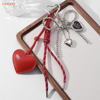 [risesky] Chaveiro De Couro Coreano Moderno Com Laço De Coração , Delicado , Frisado , Porta-Chaves De Carro , Bolsa , P em Oferta na Shopee
