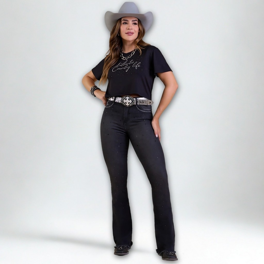 Calça Bill Way Feminina Brilho Preta Strass Black Bill Way