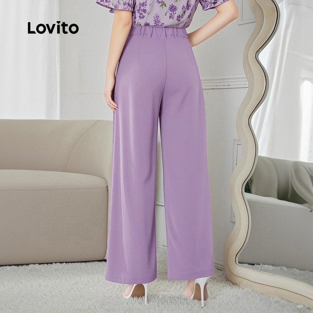 (Trendy) Lovito Calça elegante de bolso falso com botão liso para mulheres L131ED667 em Oferta na Shopee