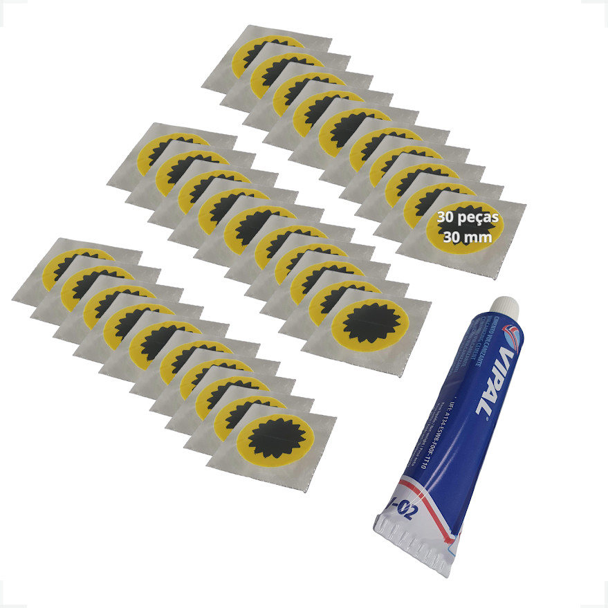 Kit 30 Remendos Tipo Estrela 3cm Bicicleta Moto + Cola Vipal em Oferta na Shopee
