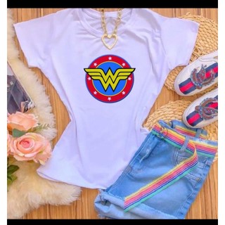 Camisa T-SHIRTS ALGODAO BRANCO MULHER MARAVILHA LOGO COLORIDO Envio Rapido
