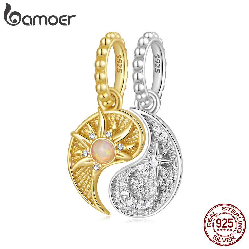 Bamoer 925 Prata Esterlina Charme Taiji Bagua Sol Lua Acessórios Pingente DIY Para Pulseira Presentes