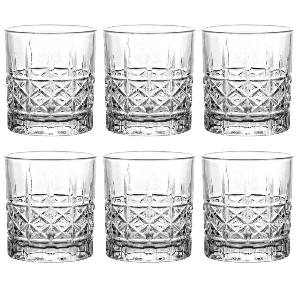 Jogo C/ 6 Copos de Vidro Piramyde 320ml Whiskey Drink Coquetéis Água Suco Resistente Luxo