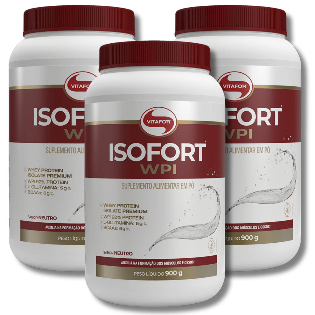 KIT 3 Isofort WPI Neutro Whey Isolado 900g Vitafor