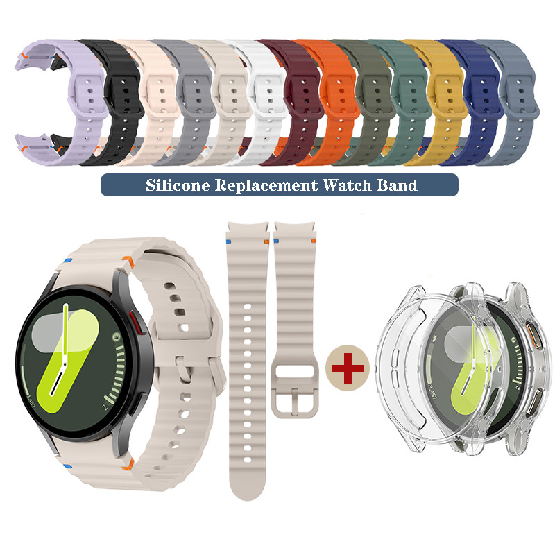 2 Pçs Cinta + Caso Pulseira De Silicone Para Samsung Galaxy Watch 7 40mm 44mm 2in1 Pulseiras Com Protetor