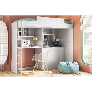 Beliche Multifuncional Office Teen Aquarela (Cama+Bancada+Baú+Nicho+Prateleiras) Branco - Santos Andirá em Oferta na Shopee