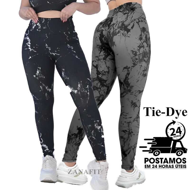 Kit 02 Calça Legging Tie Dye Marmorizada Cintura Alta
