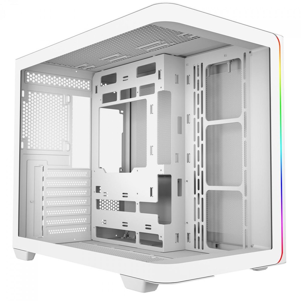 Gabinete Gamer SuperFrame Power Cube Cristal, Mid Tower, Vidro Temperado, ATX, RGB, Sem Fans, Branco - Computers & Accessories
