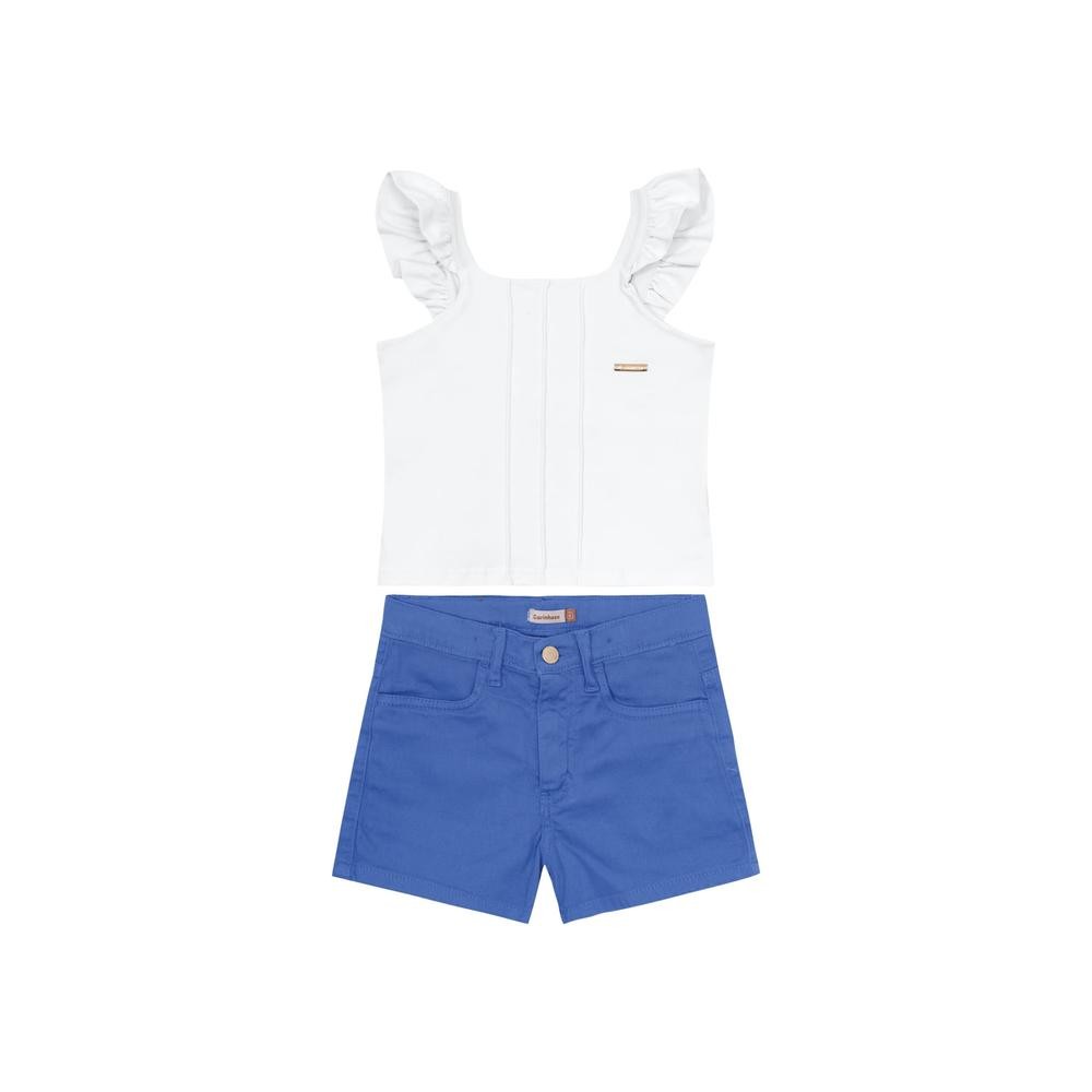 Conjunto Menina Shorts Em Sarja Com Elastano - Carinhoso em Oferta na Shopee