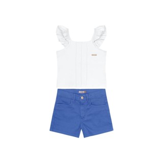 Conjunto Menina Shorts Em Sarja Com Elastano - Carinhoso em Oferta na Shopee