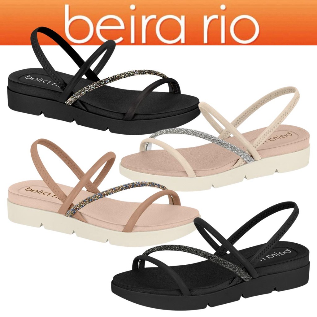 Sandália Feminina Tratorada Brilho Beira Rio Strass Conforto Calce Fácil ORIGINAL