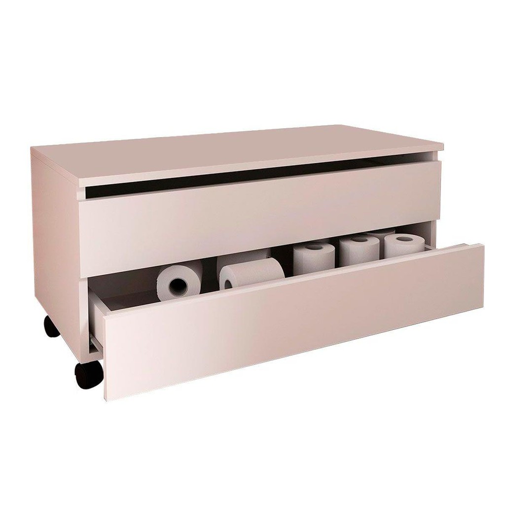 Gabinete de Banheiro c/ Rodízio BN3603 s/Cuba 2 Gavetas 80cm Branco - Tecno Mobili em Oferta na Shopee