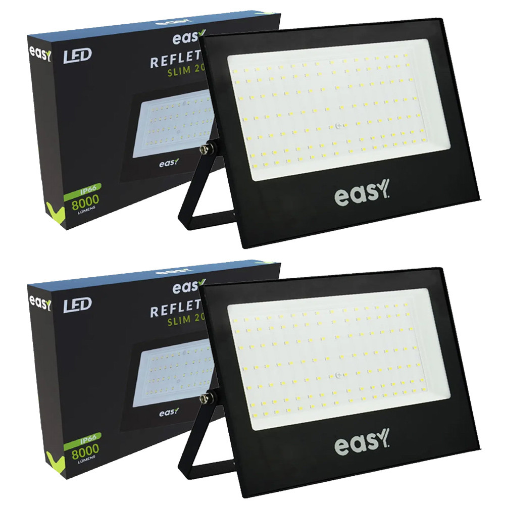 Kit 2 Refletor Led Easy 200W Luz Branco Frio 6500K Bivolt 127/220v Iluminação Externa em Oferta na Shopee