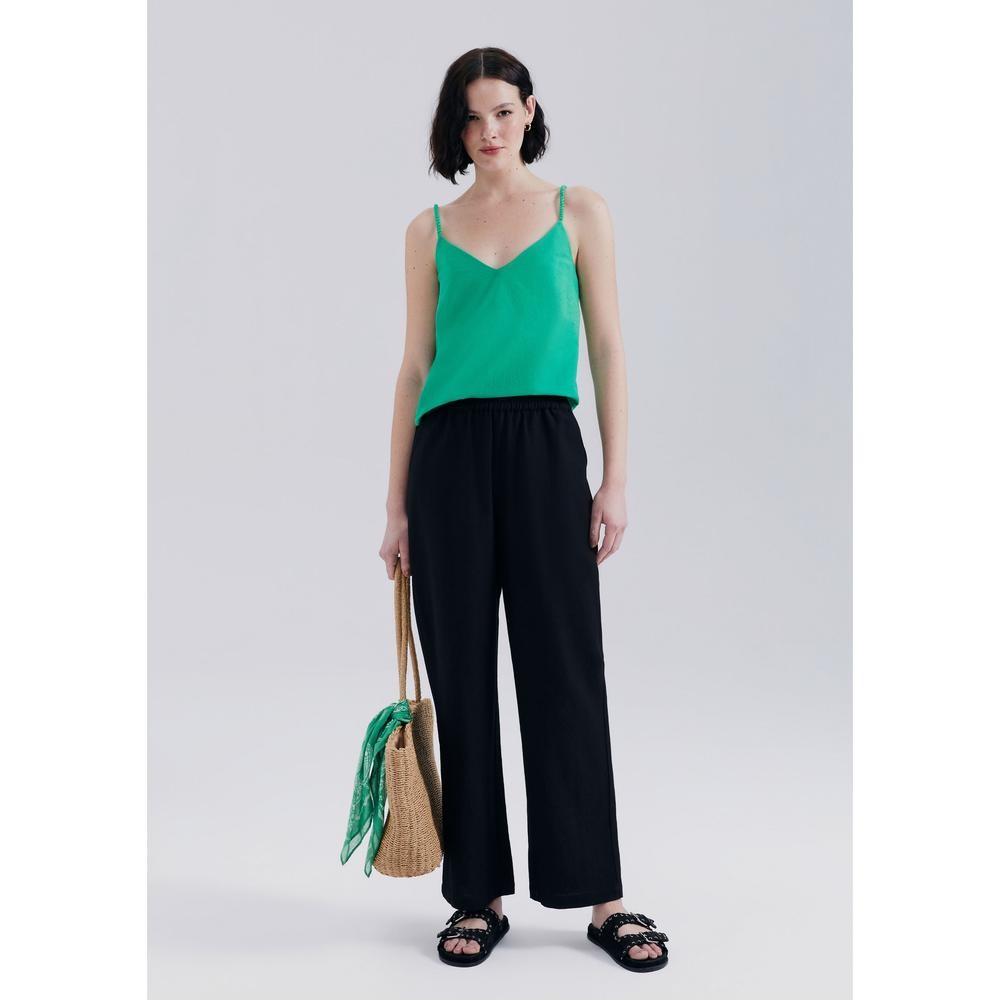 Calça Feminina Reta Cintura Média Em Com Linho Hering - Women Clothes