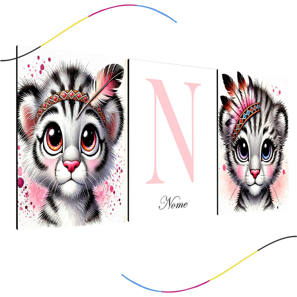 quadro decorativo infantil safari personalizado bichinhos 3 peças, safari, leão, leaozinho, rosa