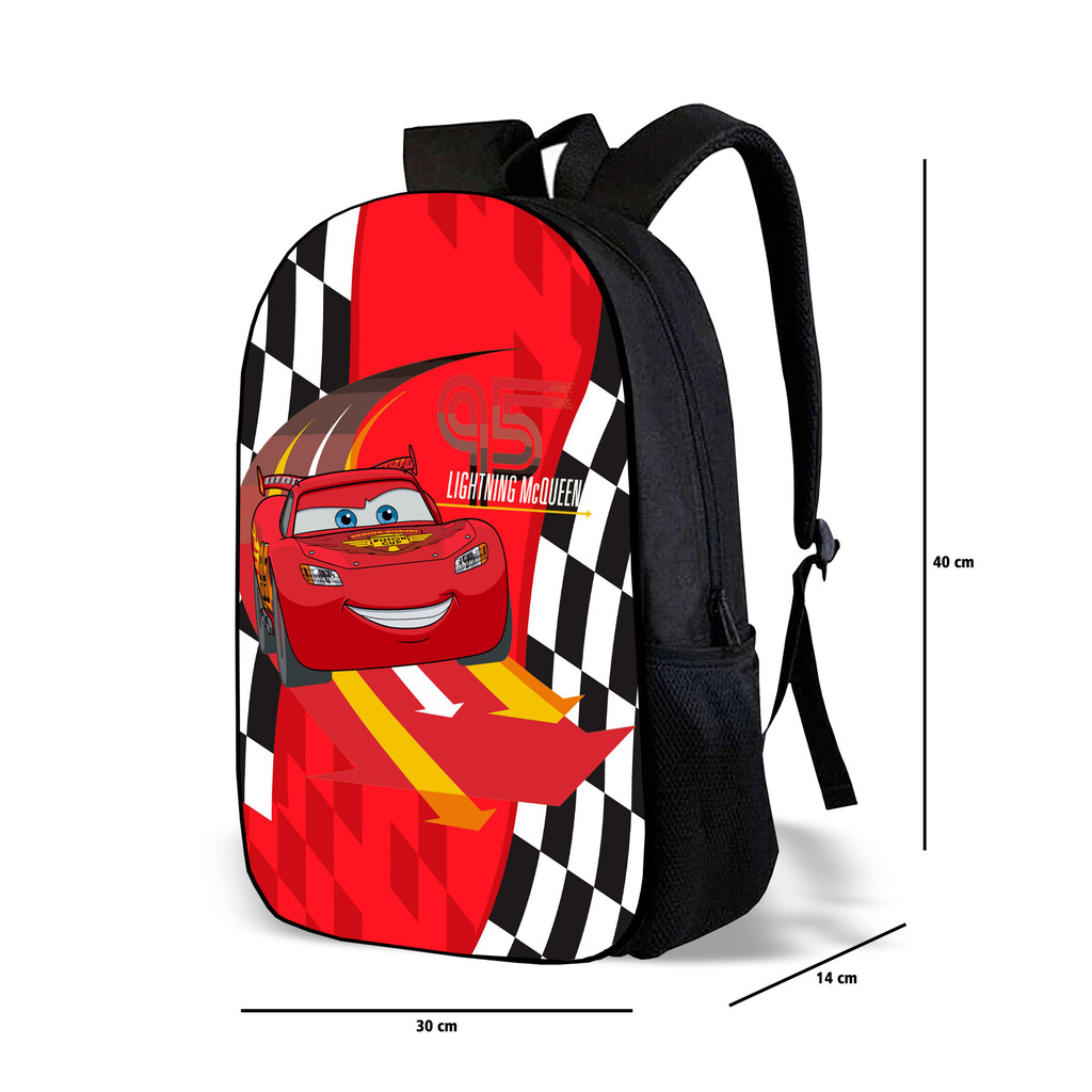 Mochila Escolar Infantil Carros de Corrida Relampago Estampa Menino Simples Avulsa ou Kit com Estojo