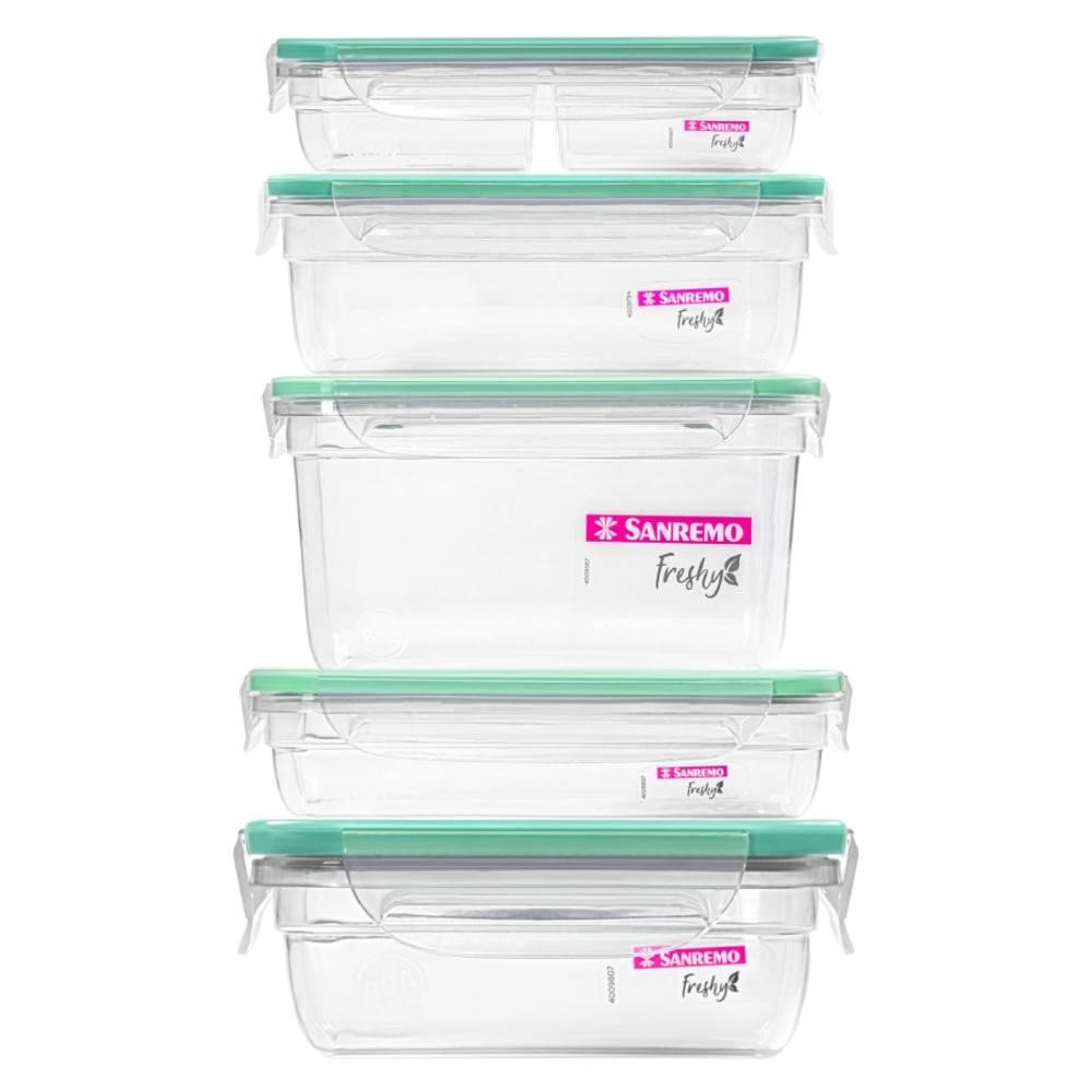Kit 5 Potes Plásticos com Travas Hermético Verde Freshy Sanremo em Oferta na Shopee