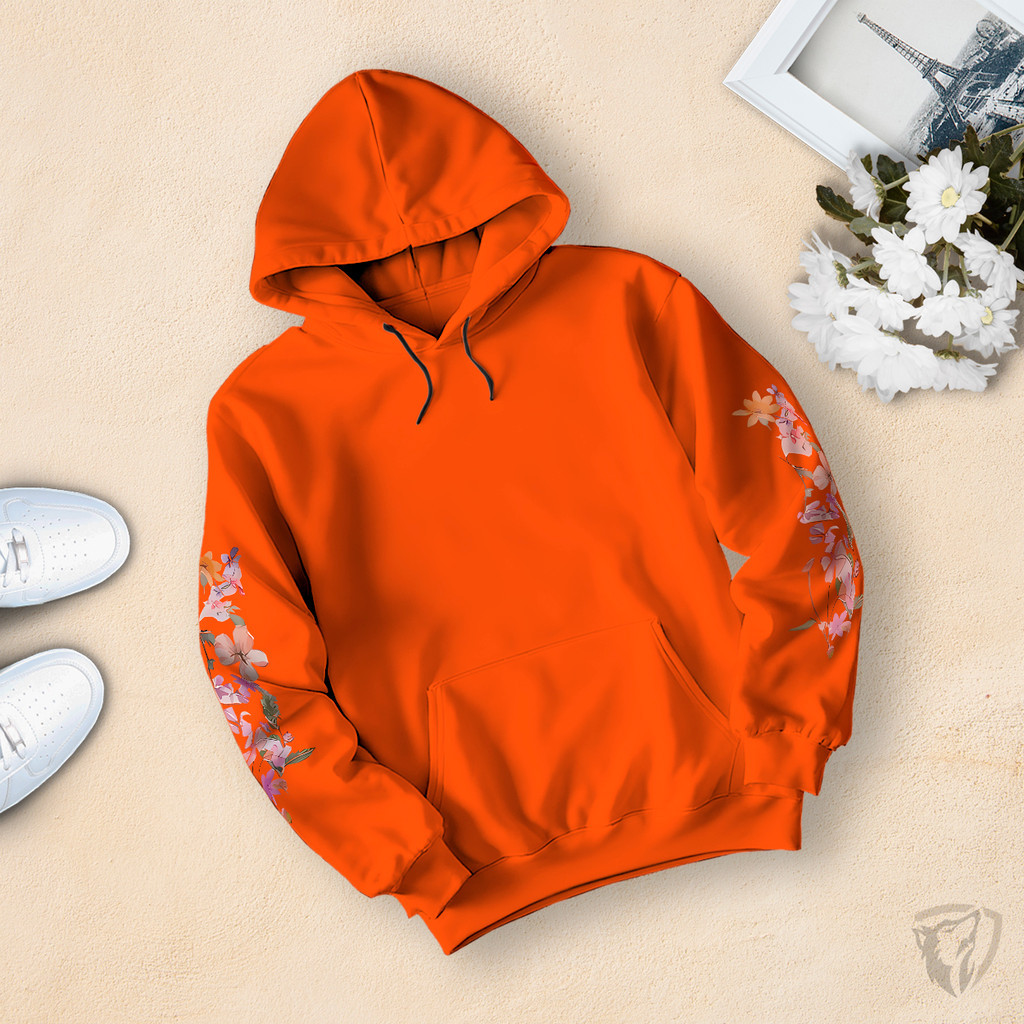 Moletom Canguru Estampado Com Flores Fofas Verão Personalizado Nas Mangas Flanelado Por Dentro 100% Algodão