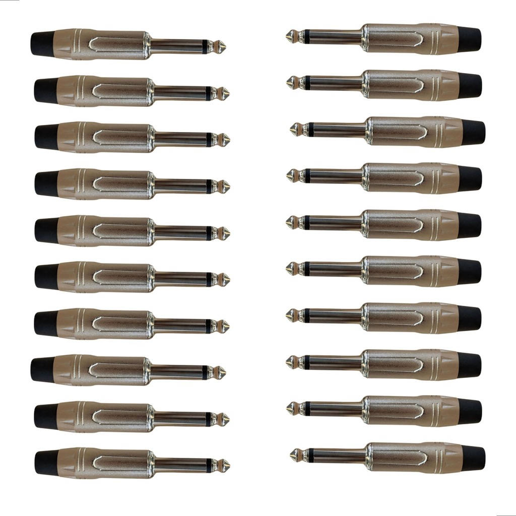 Kit 20 Plug P10 Mono Metal Niquelado Ponta Preta Bertô em Oferta na Shopee