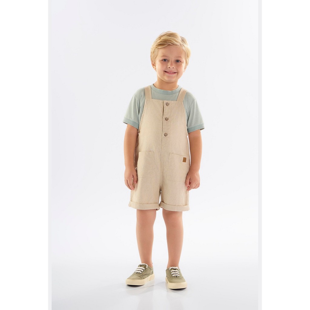Jardineira Infantil para Menino em Linho com Elastano Up Baby em Oferta na Shopee