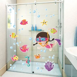 Adesivo Infantil para Box Fundo do Mar Rosa