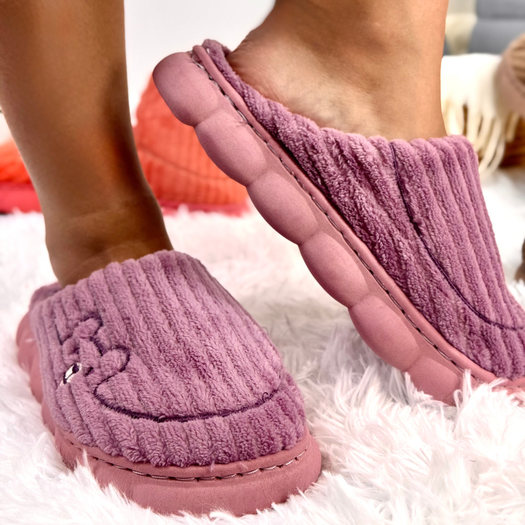 Pantufa Canelada Feminina Com Solado Emborrachado Soft Nuvem Antiderrapante Confortável e ...