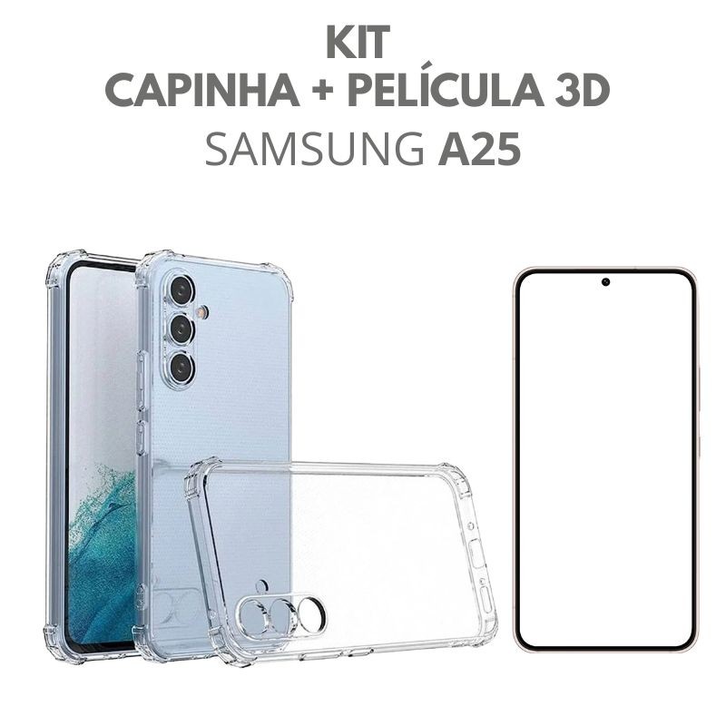 Kit Capa Anti Impacto Transparente + Pelicula Vidro 3D P/ Samsung A25 - Mobile & Gadgets