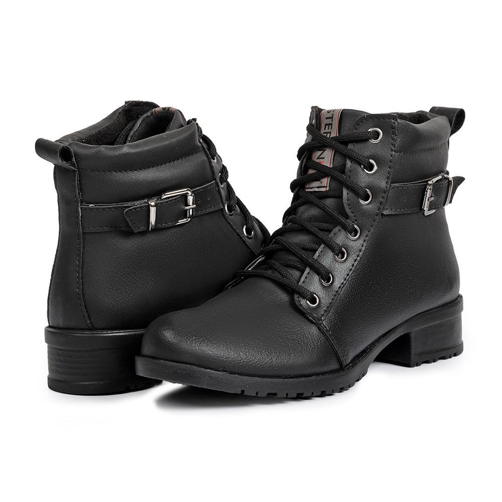 Bota Coturno Salto Tratorado Cano Curto Macio Confort Napa Preto Promoção Envio Imediato