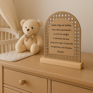 Oração Santo Anjo Gravada a Laser em Pinus – Decoração Cristã para Quarto de Bebê em Oferta na Shopee