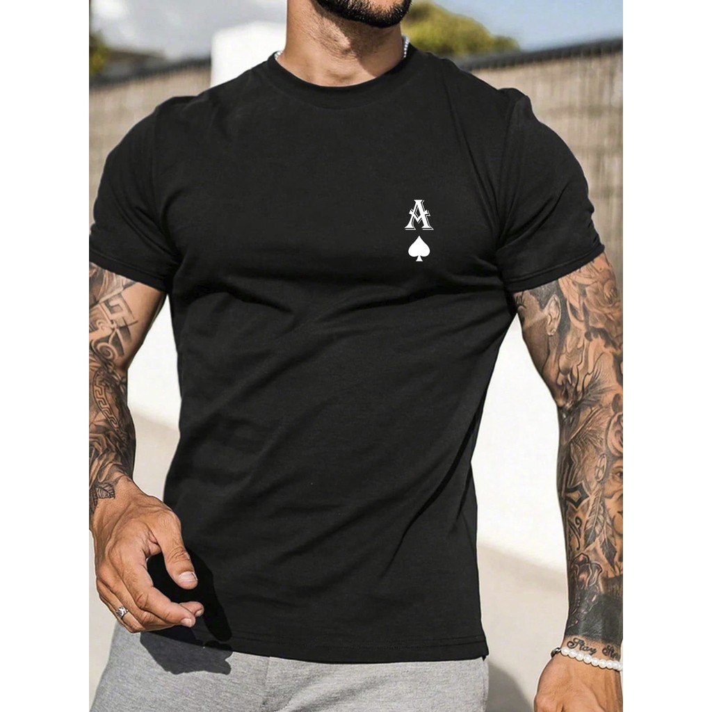 Camiseta Básica Casual Ás Baralho Carta Camisa Blusa Unissex Masculino Feminino Streetwear Preto