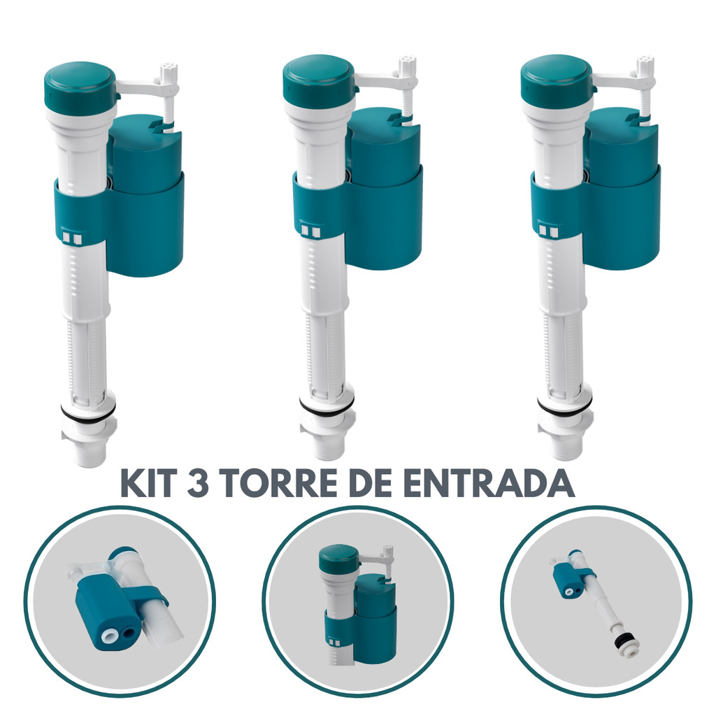 KIT 3 TORRE DE ENTRADA UNIVERSAL REPARO BOIA EMBUTIDA DESCARGA CAIXA ACOPLADA VASO MECANISMO DE ENTRADA
