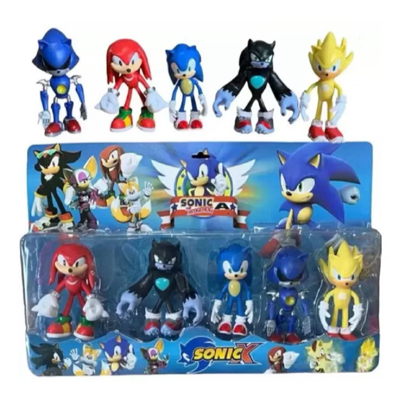 Kit 5 Bonecos Sonic 15Cm Modelo Novo Presente Brinquedo Crianças Cartelado