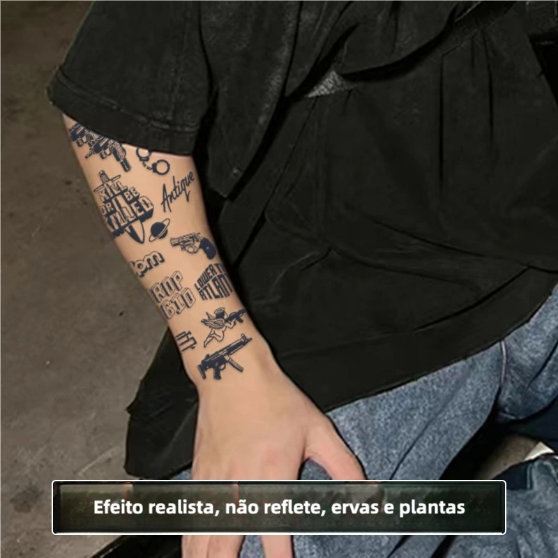 Tatuagem Temporária Realista de Leão e Crânio Masculina, Resistente à Água, Estilo Tribal