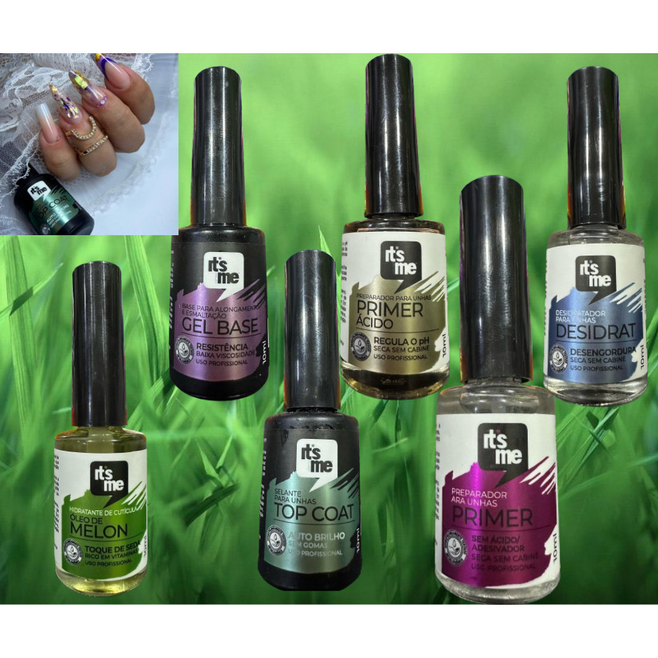 KIT PREPARADORES DE UNHA DE GEL ACRIGEL ITS ME LANÇAMENTO GEL BASE PRIMER ACID E TOP COAT PRODUTO PREMIUM CLASSE AAA