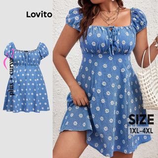 Lovito Vestido Boho Plus Size Curve Com Estampa Floral E Renda Para Verão/primavera Feminino LBL18831 em Oferta na Shopee