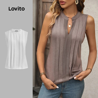 Lovito Regata Casual Lisa Plissada Regata Feminina LNL35023 (Multicolorido) em Oferta na Shopee